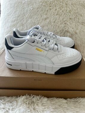 Puma Cali Court Girls White Black Leather Sneakers Size: 4